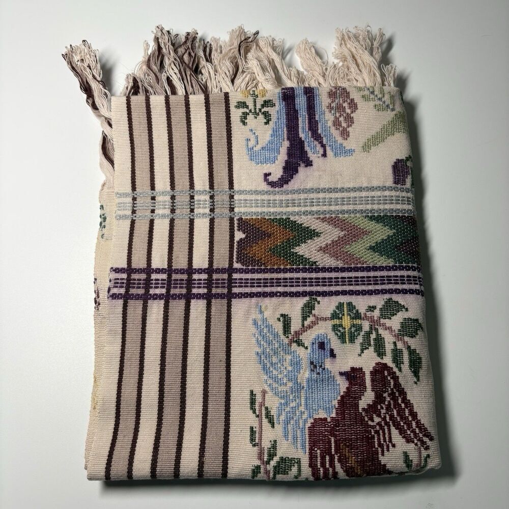 Handwoven Guatemalan Cotton Table Runner Quetzal Bird Design Textile Wall Art - Picture 11 of 14